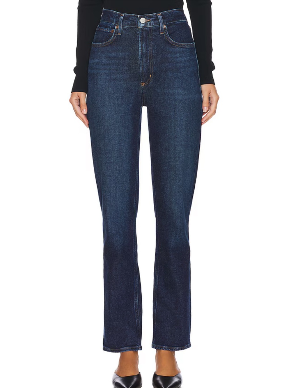 AGOLDE Dark Blue Straight Leg High-Rise Stovepipe Jeans in Contest Wash
